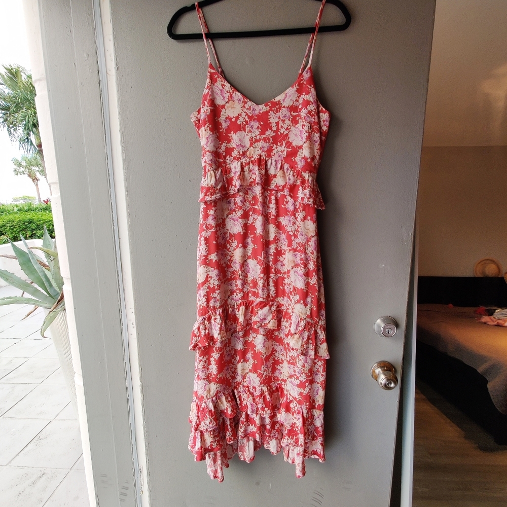 Midi dress print flowers with flounce details